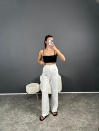 Vive Beyaz Keten Arkası Lastikli Pantolon GausPANTOLONGU007289