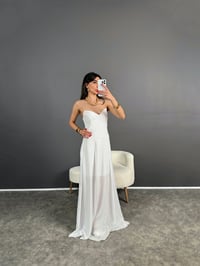 Atina Beyaz Astarlı İp Askılı İspanyol Maxi Boy ElbiseGausELBİSEGU004767