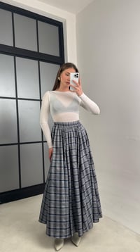 Mavi Beli Lastikli Pileli Ekose Desenli Etek GAUS-01056GAUSSkirtGAUS-01056