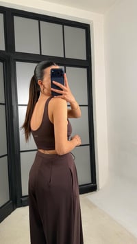 Acı Kahve OYS Model Pedli  Crop Beli Lastikli Pantolon İkili Takım GAUS-01441GAUSTAKIMGAUS-01441