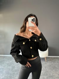 Siyah Madonna Yaka Kaşe Ceket GausCEKETGU002860