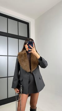 Antrasit Kürk Yaka Detaylı Vatkalı Astarlı Blazer Ceket GAUS-00906GAUSCEKETGAUS-00906