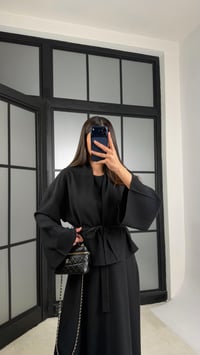 Siyah Kuşaklı Ceket Elbise Premium Tencel Takım GAUS-01165GAUSTAKIMGAUS-01165