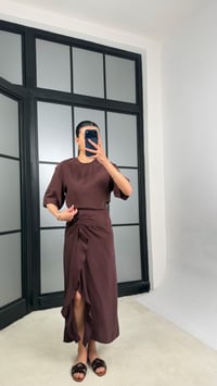 Bordo Yırtmaç Detaylı Tencel Elbise GAUS-01405GAUSELBİSEGAUS-01405