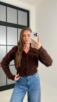 Kahve Boncuk İşlemeli Yakalı Hırka GAUS-00765GAUSHIRKAGAUS-00765