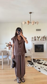 Kahve Yelek Beli Lastikli Şalvar Pantolon İkili Modal Takım GAUS-01652GAUSSuitsGAUS-01652