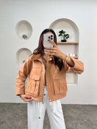 Nige Sütlü Kahve ZR Model Kadife Yakalı Gabardin Cepli CeketGausCEKETGU00903665