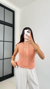 Pembe Cep Detaylı Gold Düğmeli Triko Yelek GAUS-0058GAUSYELEKGAUS-0058