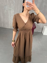 Kahve V Yaka Beli Lastikli Büzgülü Müslin Pinterest Elbise Gaus00022GausELBİSEGU1001037