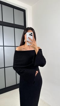 Siyah Madonna Yaka Tasarım Uzun Triko Elbise GAUS-00126GAUSELBİSEGAUS-00126