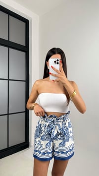 Mavi Etnik Desenli Kuşaklı Saten Şort GAUS-0021GAUSŞORTGAUS-0021