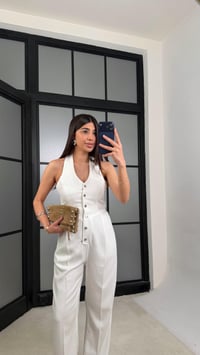 Beyaz Boyundan Bağlamalı Tasarım Tencel Denim Tulum GAUS-01357GAUSJumpsuitsGAUS-01357