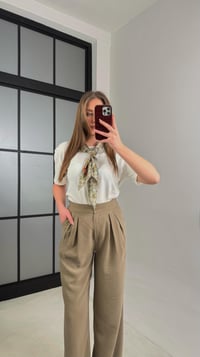 Haki Beli Lastikli Pile Detaylı Tencel Pantolon GAUS-00995GAUSPantsGAUS-00995