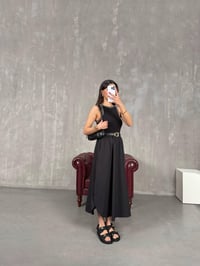 Siyah Poplin Karışımlı Fitilli Sıfır Kol Yırtmaçlı Cepli Elbise Gaus00172GausELBİSEGU1001399