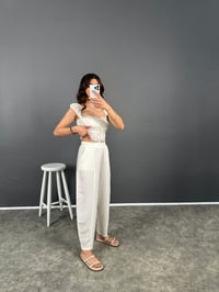 Nien Beyaz Tensel Kumaş Şalvar PantolonGausPANTOLONGU008037