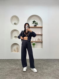 Anita Antrasit Üç İplik Şardonlu Baggy Alt Kapüşonlu Üst Eşofman TakımıGausTAKIMGU00903445