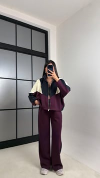 Mürdüm Şerit Detaylı Ceket Beli Lastikli Pantolon Paraşüt Modal Kumaş Takım GAUS-00677GAUSTAKIMGAUS-00677