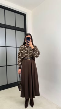 Acı Kahve Kemerli Pile Detaylı Kumaş Etek GAUS-00701GAUSETEKGAUS-00701