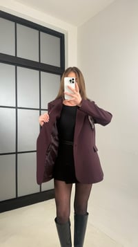 Mürdüm Astarlı Vatkalı Fular Detaylı Blazer Ceket GAUS-00976GAUSCEKETGAUS-00976