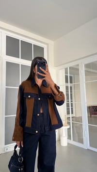 Lacivert Süet Detaylı Denim İkili Takım GAUS-02122GAUSTAKIMGAUS-02122