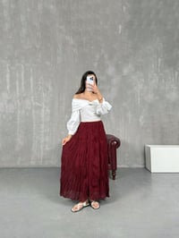Bordo Kırışık Tül Detaylı Astarlı Etek Gaus00052GausETEKGU1001114