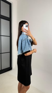 Siyah Önü Düğmeli Denim Üst Bloklu Elbise GAUS-0038GAUSELBİSEGAUS-0038