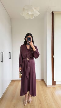 Mürdüm Gold Toka Detaylı Bluz Ayarlanabilir Askılı Elbise İkili Saten Takım GAUS-01413GAUSTAKIMGAUS-01413