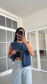 Mavi Fermuarlı Astarlı Keten Yelek GAUS-01689GAUSYELEKGAUS-01689