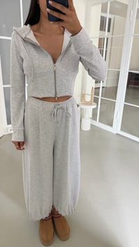 Gri Kapüşonlu Hırka Beli Lastikli Geniş Paça Pantolon İkili OYS Modal Kumaş Takım GAUS-02152GAUSSuitsGAUS-02152