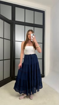 Lacivert Beli Lastikli Nakış Detaylı Astarlı Etek GAUS-01242GAUSETEKGAUS-01242