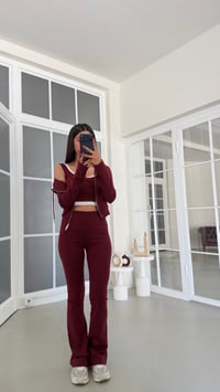 Mürdüm Hırka Crop Beli Lastikli Pantolon 3'lü Basic Takım GAUS-01889GAUSTAKIMGAUS-01889