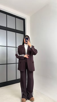 Acı Kahve Astarlı Vatkalı Blazer Ceket Beli Lastikli Pantolon Şerit Detaylı Premium Takım GAUS-00934GAUSTAKIMGAUS-00934