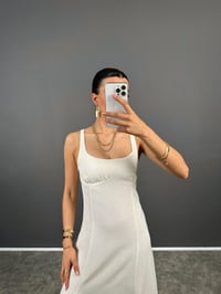  Uxor Taş Askılı Yırtmaçlı Uzun ZR Model Keten ElbiseGausELBİSEGU008663