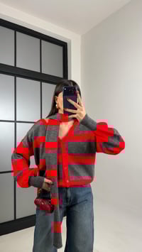 Kırmızı Şeritli Atkı Detaylı Triko Hırka GAUS-00920GAUSHIRKAGAUS-00920