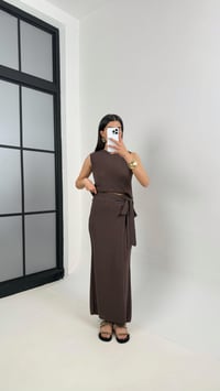 Kahve Etekli Pantolon Sıfır Kol Triko Takım Gaus00399GausTAKIMGU1001936