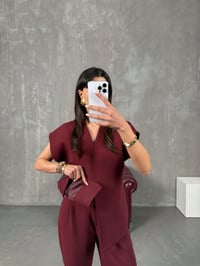 Jasmin Bordo Premium Asimetrik Yelekli TakımGausTAKIMGU100345