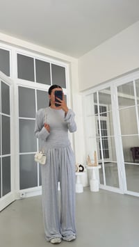 Gri Vatkalı Beli Ayarlanabilir Bluz Beli Lastikli Pantolon İkili Takım GAUS-01872GAUSSuitsGAUS-01872