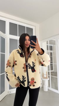 Krem Kurabiye Desenli Fermuarlı Polar Sweatshirt GAUS-01916 GAUS-02113GAUSSweatshirtGAUS-02113