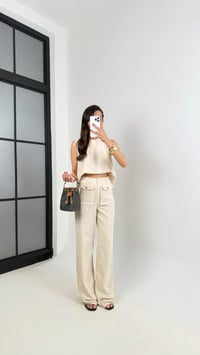 Taş Sıfır Kol Bluz Cep Detaylı Pantolon Keten Takım Gaus00458 GausTAKIMGU1002067