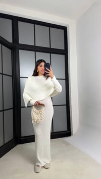 Ekru Elbise Pelerin Triko İkili Takım GAUS-01194GAUSELBİSEGAUS-01194