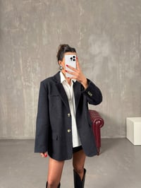 Dany Siyah Lacivert Çizgili Astarlı Kaşe Blazer CeketGausCEKETGU100571