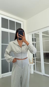 Gri Vatkalı Hırka Fermuar Detaylı Pantolon İkili Takım GAUS-02098GAUSTAKIMGAUS-02098