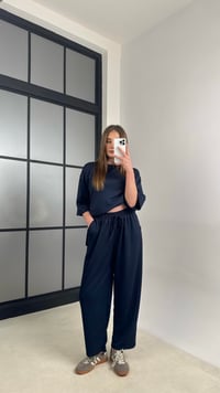 Lacivert Bluz Beli Lastikli Pantolon Modal Kumaş Basic Takım GAUS-01132GAUSTAKIMGAUS-01132
