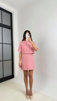 Pembe Düğme Detaylı Ceket Elbise İkili Tüvit Takım GAUS-0048GAUSTAKIMGAUS-0048