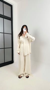Taş Önü Düğmeli Cepli Gömlek Beli Lastikli Pantolon Müslin Takım MSLN01 Gaus00385GausTAKIMGU1001899
