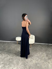 Lacivert İp Askılı İspanyol Uzun Elbise GausELBİSEGU004561