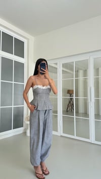 Antrasit Ayarlanabilir Askılı Pedli Crop Beli Lastikli Pantolon Çizgili Takım GAUS-01654GAUSTAKIMGAUS-01654