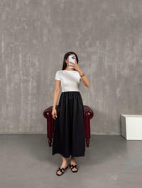 Siyah Kısa Kollu Renk Bloklu Elbise Gaus00124GausELBİSEGU1001281