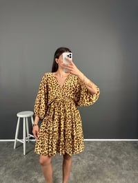 Leoparlı Ön Arka V Beli İpli Elbise GausELBİSEGU008084