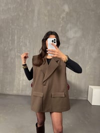Mishel Kahve Kemerli Astarlı YelekGausYELEKGU100284